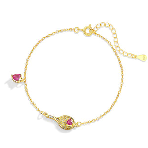 Dainty Pink Heart Tennis Charm Bracelet