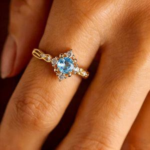 Vintage Blue CZ Starburst Crown Band Ring