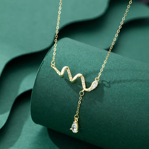 Wave Ribbon Pear Drop Lariat charm Necklace
