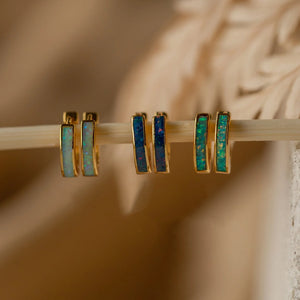Dainty Gradient Opal Huggie Hoop Earrings