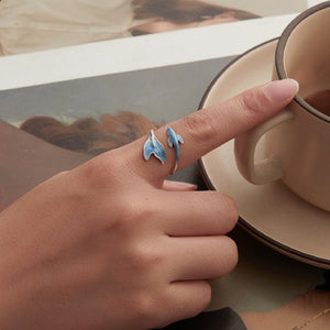 Marbled Enamel Ocean Whale Tail Bypass Ring