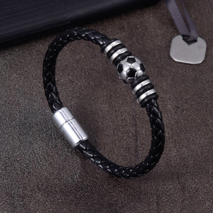 Braided Leather Soccer Ball Magnetic Bracelet