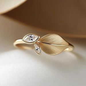 Dainty Brushed Leaf Marquise CZ Band Ring