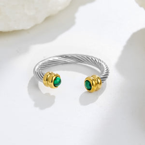 Vintage Cable Wire Crystal Open Cuff Ring