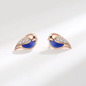 Whimsical Bluebird Enamel Stud Earrings