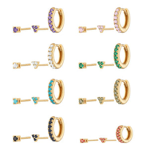 3-Piece Colorful CZ Huggie Stud Earring Set