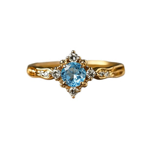 Vintage Blue CZ Starburst Crown Band Ring