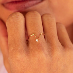 Minimalist Draped Chain CZ Dangle Charm Ring