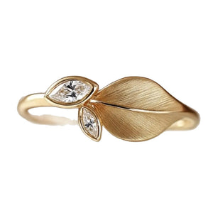 Dainty Brushed Leaf Marquise CZ Band Ring