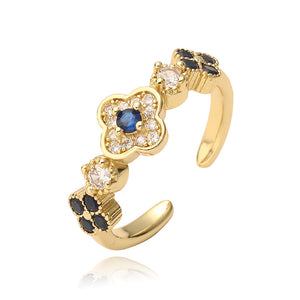 CZ Four Leaf Clover Adjustable Statement Ring
