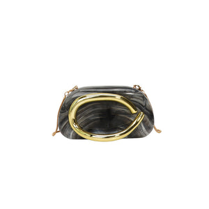 Metallic Curved Oval Hard Shell Clutch Bag