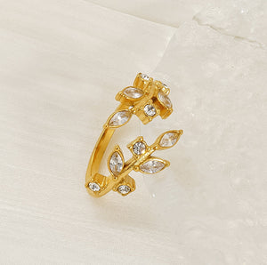 CZ Garden Flower Olive Leaf Vine Bypass Ring