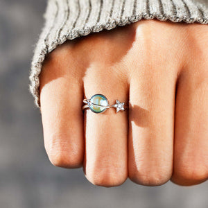 Blue Aurora Planet Saturn Star Open Ring
