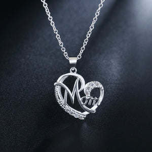 Dainty Silver Mom Heart Charm Necklace
