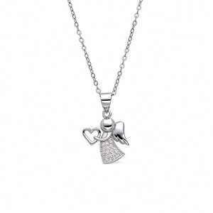 Dainty Silver Angel Heart Charm Necklace