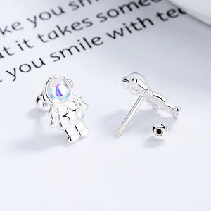 Moonstone Spaceman Star Stud Earrings