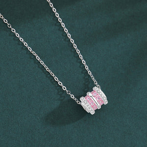 Pink Cylinder Barrel Pavé CZ Charm Necklace