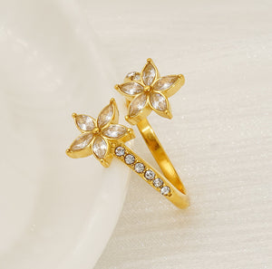 CZ Garden Flower Olive Leaf Vine Bypass Ring