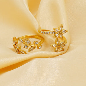 CZ Garden Flower Olive Leaf Vine Bypass Ring