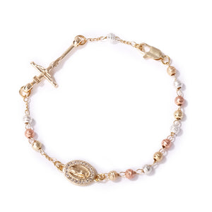 Tri Color Virgin Mary Cross Rosary Bracelet