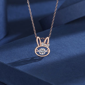 Dancing CZ Bunny Rabbit Bow Knot Necklace