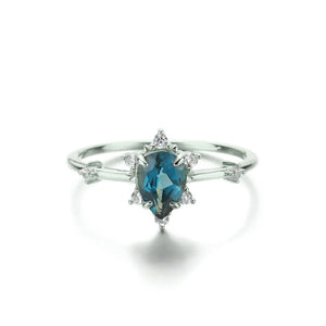 Pear-Cut Blue Sea Turtle CZ Beach Crown Ring