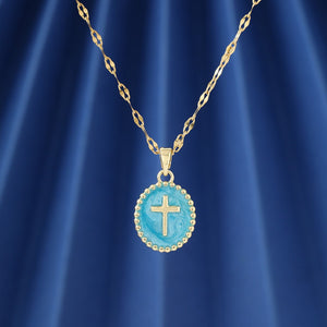 Enamel Oval Cross Medallion Charm Necklace