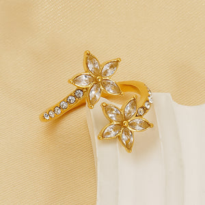 CZ Garden Flower Olive Leaf Vine Bypass Ring