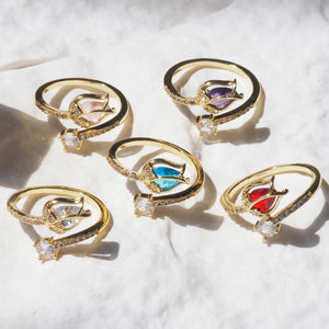 CZ Tulip Flower Open Stacking Bypass Ring