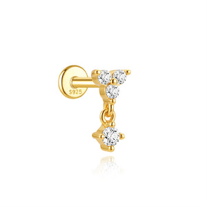 Dainty Trinity CZ Dangle Flat Back Stud Earrings