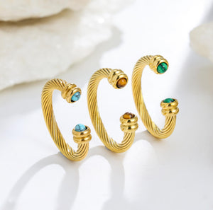 Vintage Cable Wire Crystal Open Cuff Ring