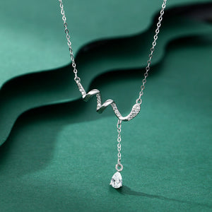 Wave Ribbon Pear Drop Lariat charm Necklace