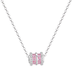 Pink Cylinder Barrel Pavé CZ Charm Necklace