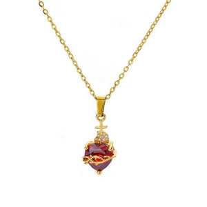 Dainty Heart Pink Cross Pendant Necklace