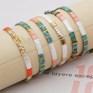 Boho Turquoise Coral Tile Bead Bracelet