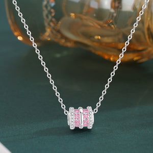 Pink Cylinder Barrel Pavé CZ Charm Necklace