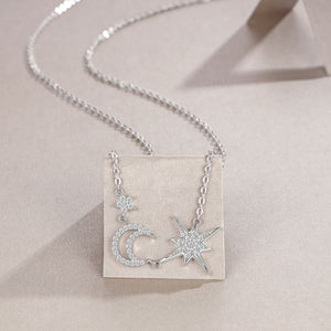 Moissanite Moon Starburst Pendant Necklace