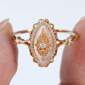Vintage White Enamel Filigree Halo Band Ring