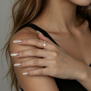 Mother of Pearl Floral CZ Leaf Adjustable Ring