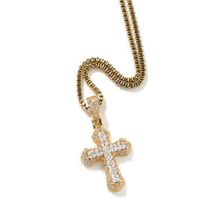 Iced Out Pink CZ Cross Box Chain Necklace