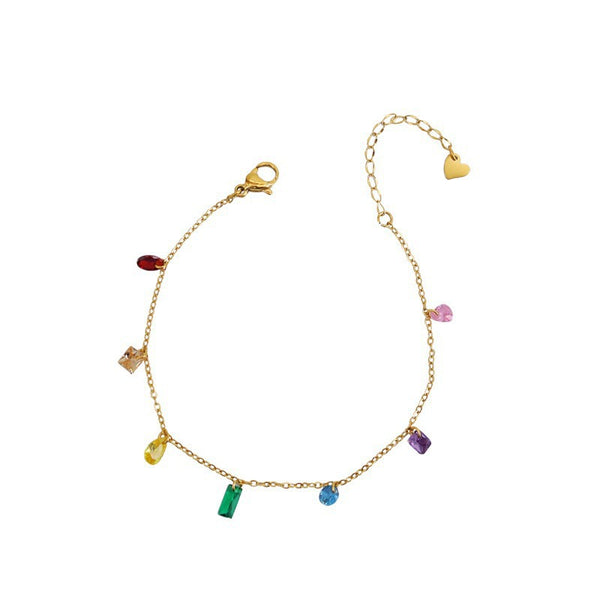 Rainbow Colored Gem Anklet