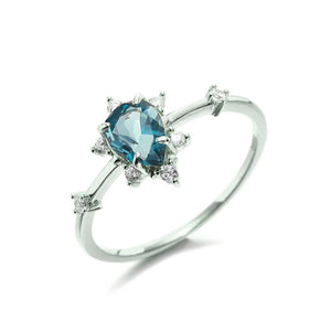 Pear-Cut Blue Sea Turtle CZ Beach Crown Ring