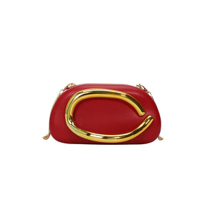 Metallic Curved Oval Hard Shell Clutch Bag