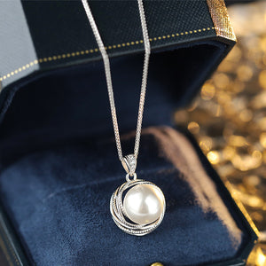 Vintage Pearl Swirl Halo Pendant Necklace