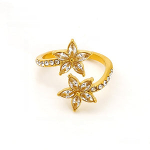 CZ Garden Flower Olive Leaf Vine Bypass Ring