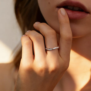 Tiny Pavé CZ Twisted Rope Stacking Band Ring