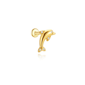 Cute CZ Marine Dolphin Flat Back Stud Earrings