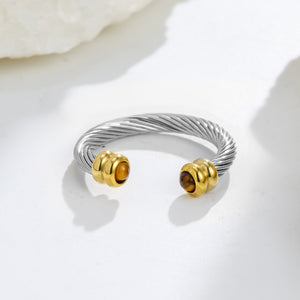 Vintage Cable Wire Crystal Open Cuff Ring