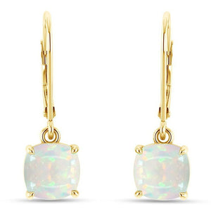 Classic Cushion-Cut Opal Drop Hoop Earrings