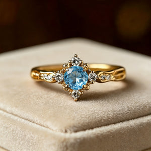 Vintage Blue CZ Starburst Crown Band Ring